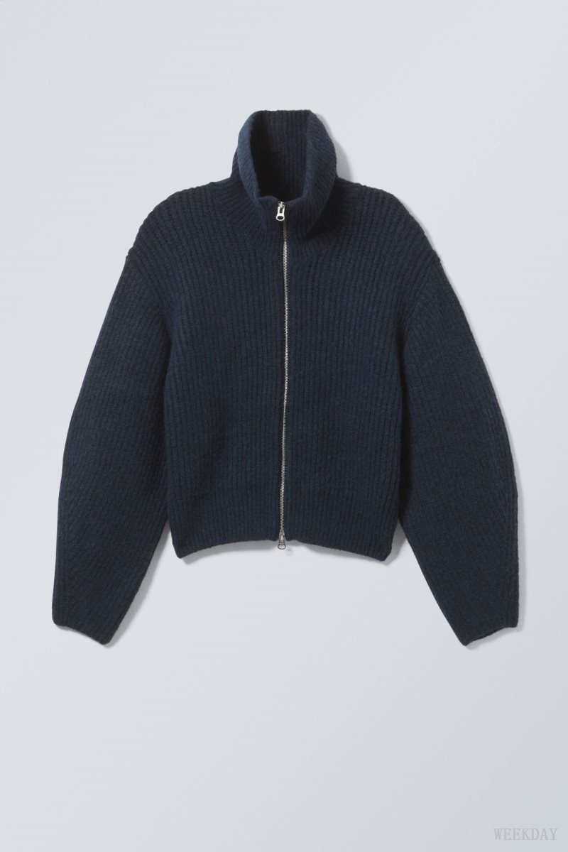 Navy Weekday Bea Zip Cardigan | EYOS3488