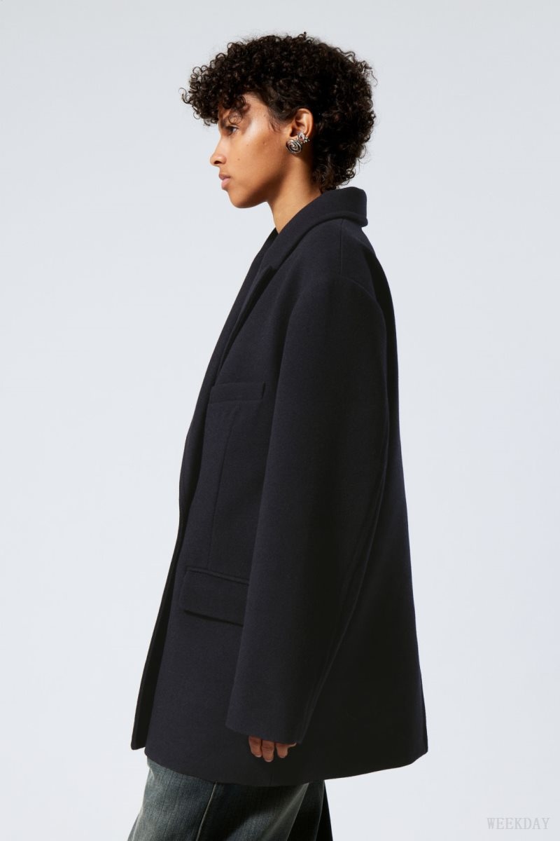 Navy Weekday Carla Oversized Wool Blend Jacket | WXFT4647