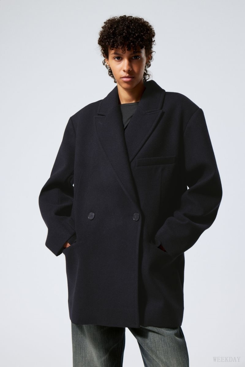 Navy Weekday Carla Oversized Wool Blend Jacket | WXFT4647