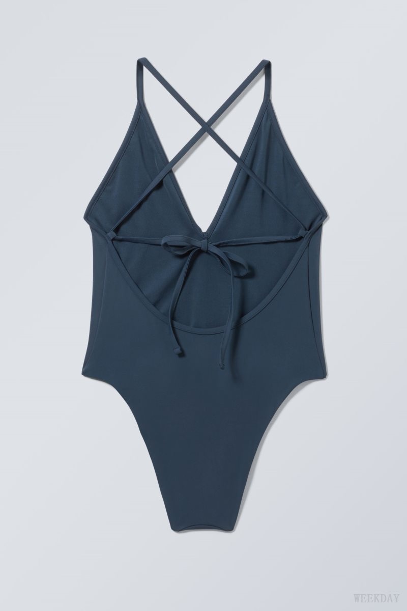 Navy Weekday Deep V-neck Swimsuit | YDOE0567