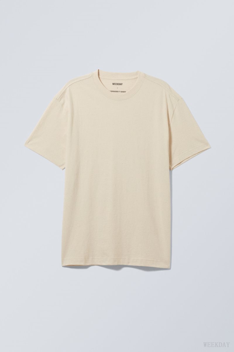 Oat Melange Weekday Oversized Linen Mix T-Shirt | UAFB5247