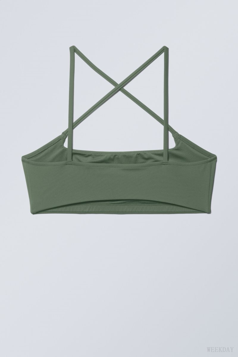 Olive Green Weekday Cross Front Bikini Top | WXHD3146