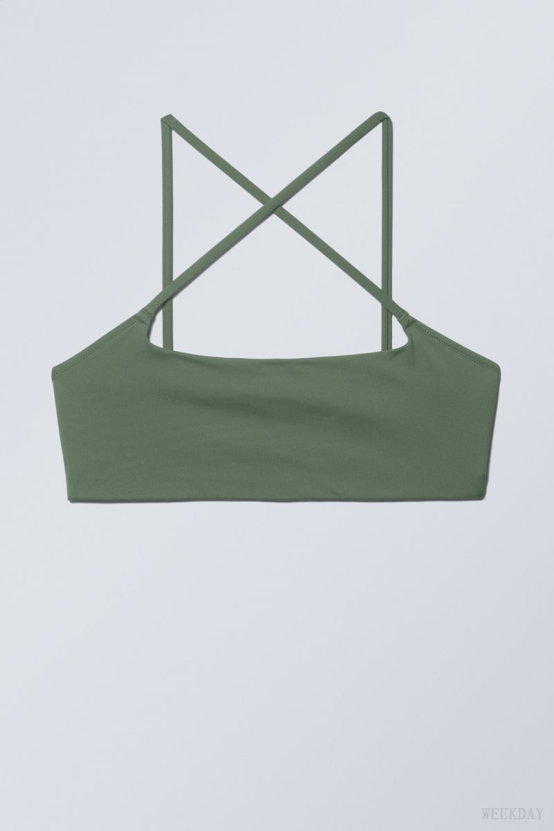 Olive Green Weekday Cross Front Bikini Top | WXHD3146