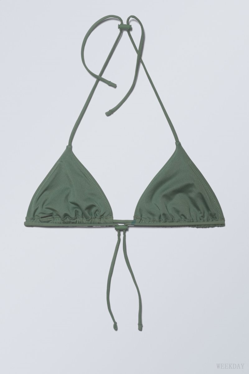 Olive Green Weekday Drawstring Halter Bikini Top | ZPMN8542