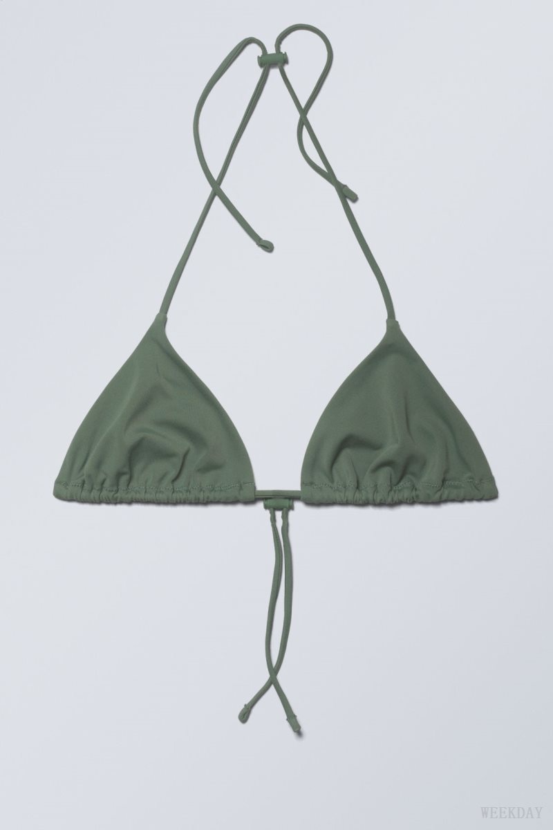 Olive Green Weekday Drawstring Halter Bikini Top | ZPMN8542