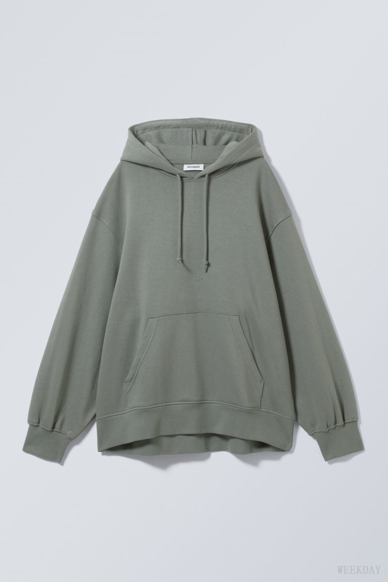 Olive Green Weekday Essence Relaxed Hoodie | ZCIY4846