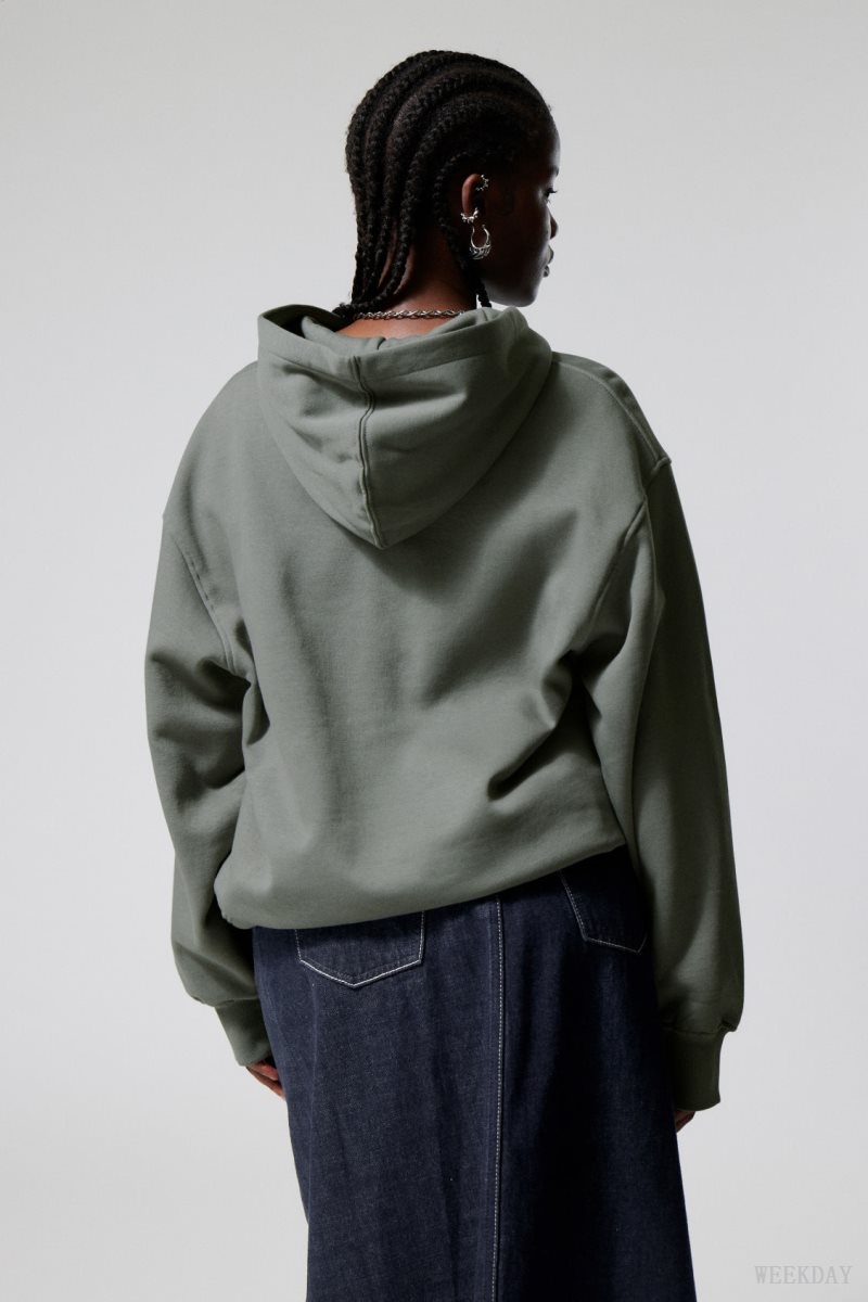 Olive Green Weekday Essence Relaxed Hoodie | ZCIY4846