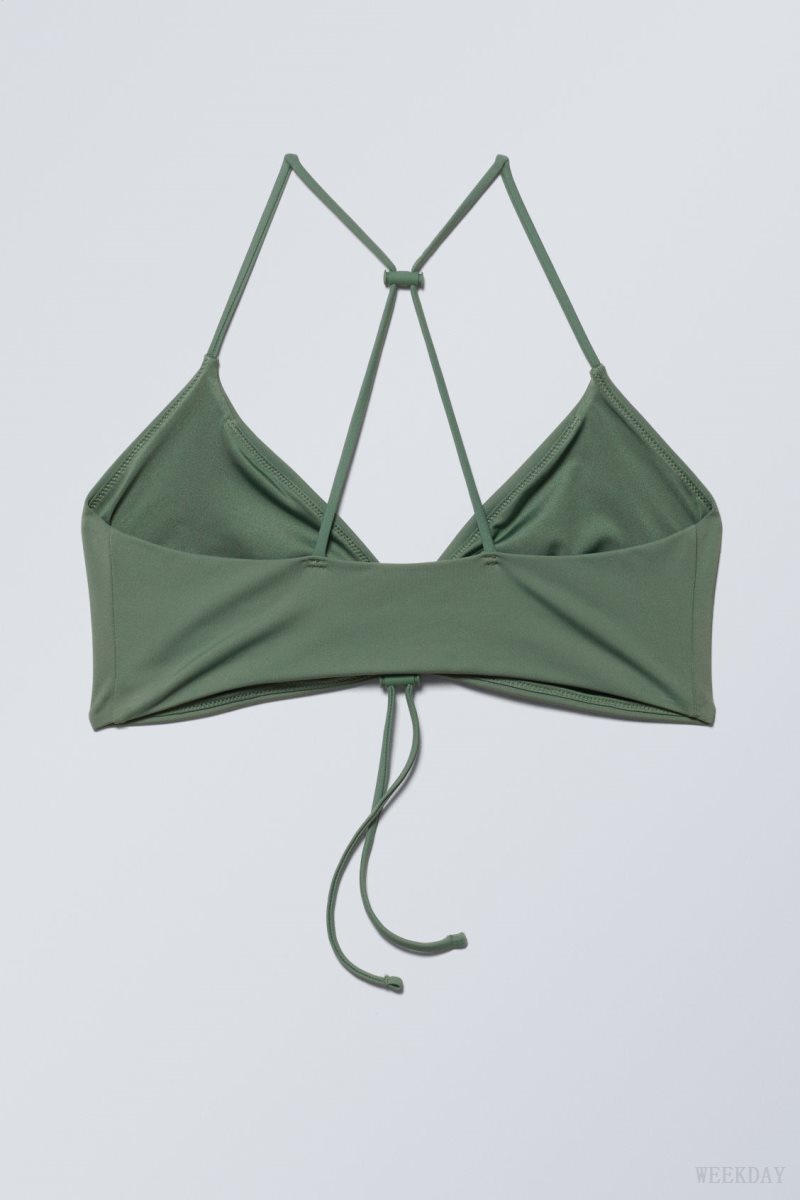 Olive Green Weekday Gathered Bikini Top | INIF1204