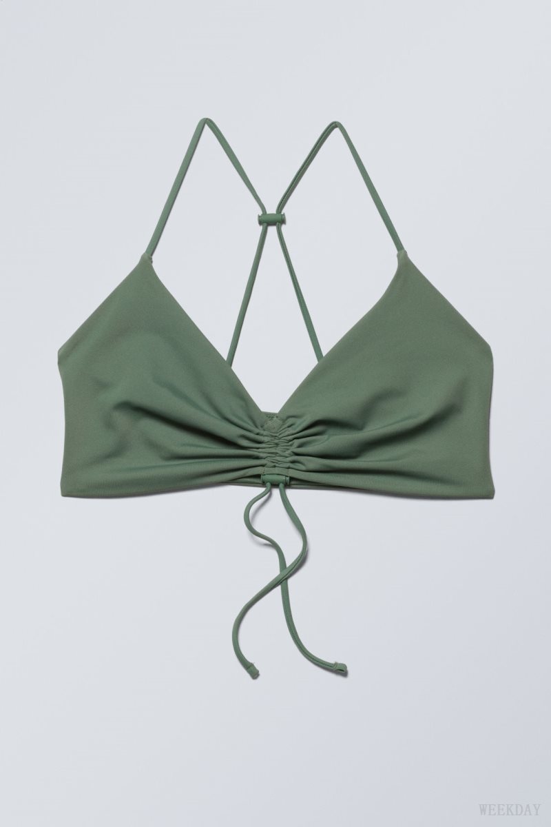 Olive Green Weekday Gathered Bikini Top | INIF1204