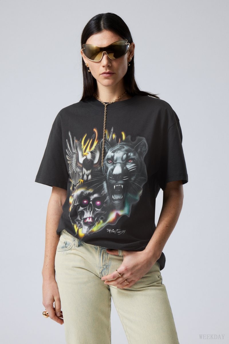 Raw Animals Energy Weekday Oversized Graphic Printed T-shirt | NGYP8533