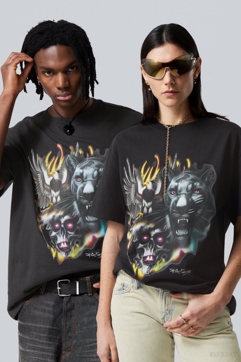 Raw Animals Energy Weekday Oversized Graphic Printed T-shirt | NGYP8533