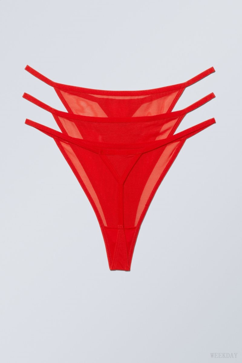 Red Weekday 3-pack Bonnie Tanga Mesh Thong Thong | ZVBW3661