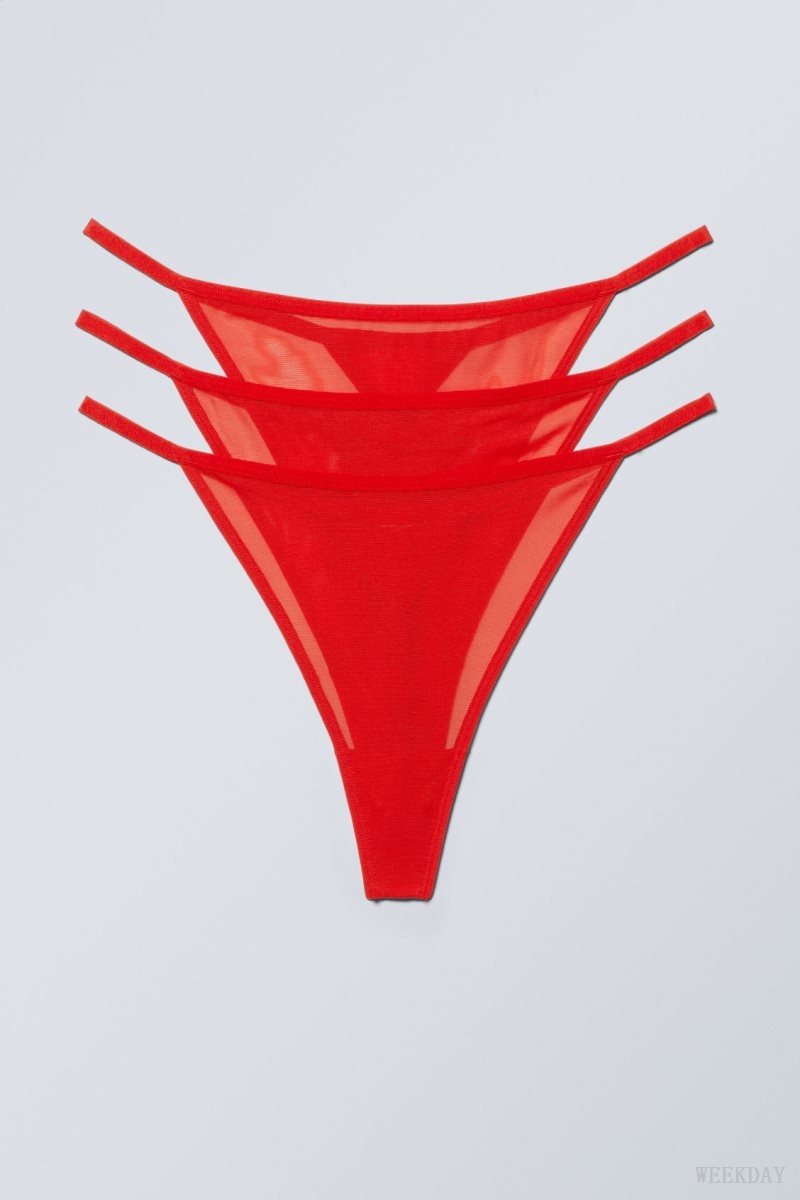 Red Weekday 3-pack Bonnie Tanga Mesh Thong Thong | ZVBW3661