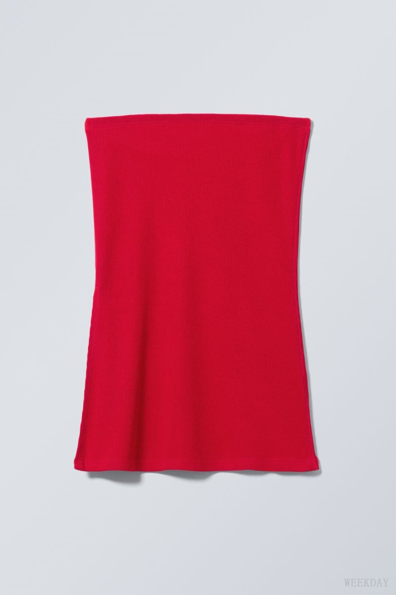 Red Weekday Cybele Slit Tube Top | KAAN2981