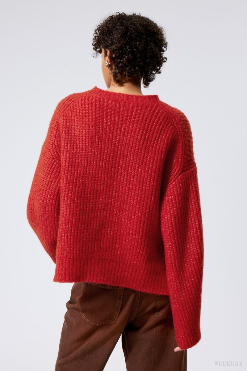 Red Weekday Ivy Knit Sweater | WAGW5418