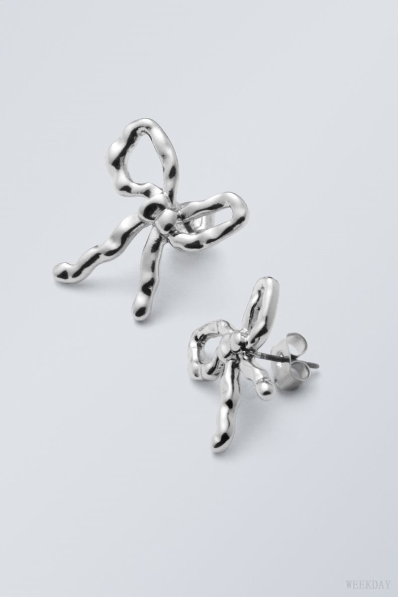 Silver Weekday Bow Earrings | OFVP0460