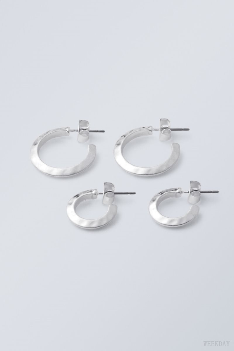 Silver Weekday Hammered Hoops 2-Pack | KLHX1690