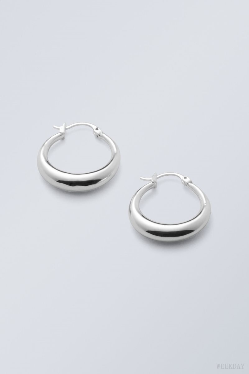 Silver Weekday Mija Hoop Earrings | DQJZ8376