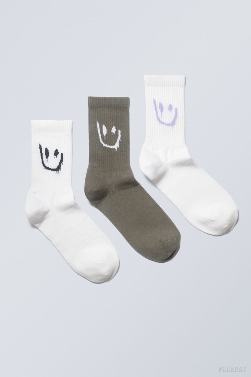 Smiley Mix Weekday 3-pack Sport Graphic Socks | QSVG3414