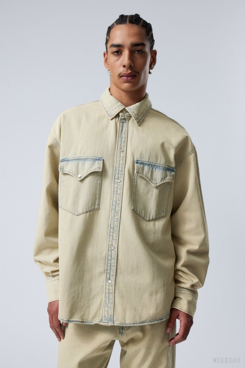 Sunbleached Weekday Ash Longsleeve Denim Shirt | GQIT3995