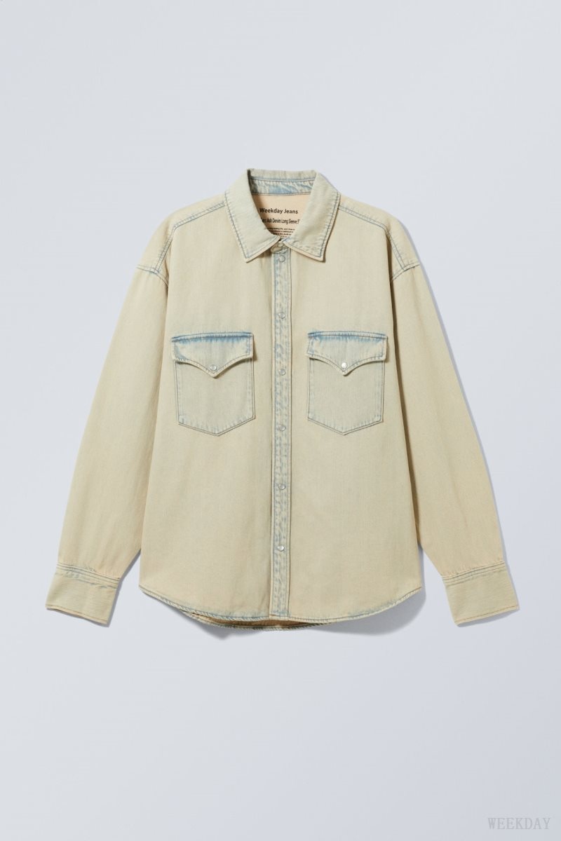 Sunbleached Weekday Ash Longsleeve Denim Shirt | GQIT3995