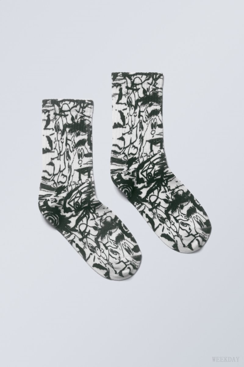 Triple Scribble Weekday Sport Printed Socks | FYNZ0666