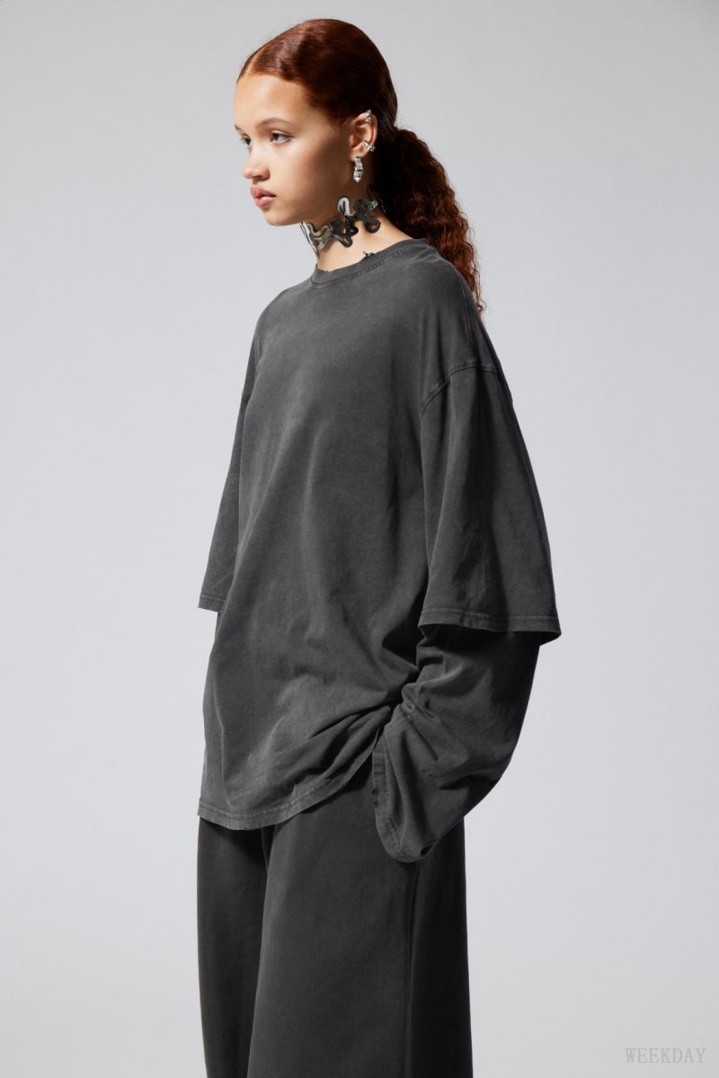 Wash Black Weekday Oversized Double Longsleeve Top | IPNY8452