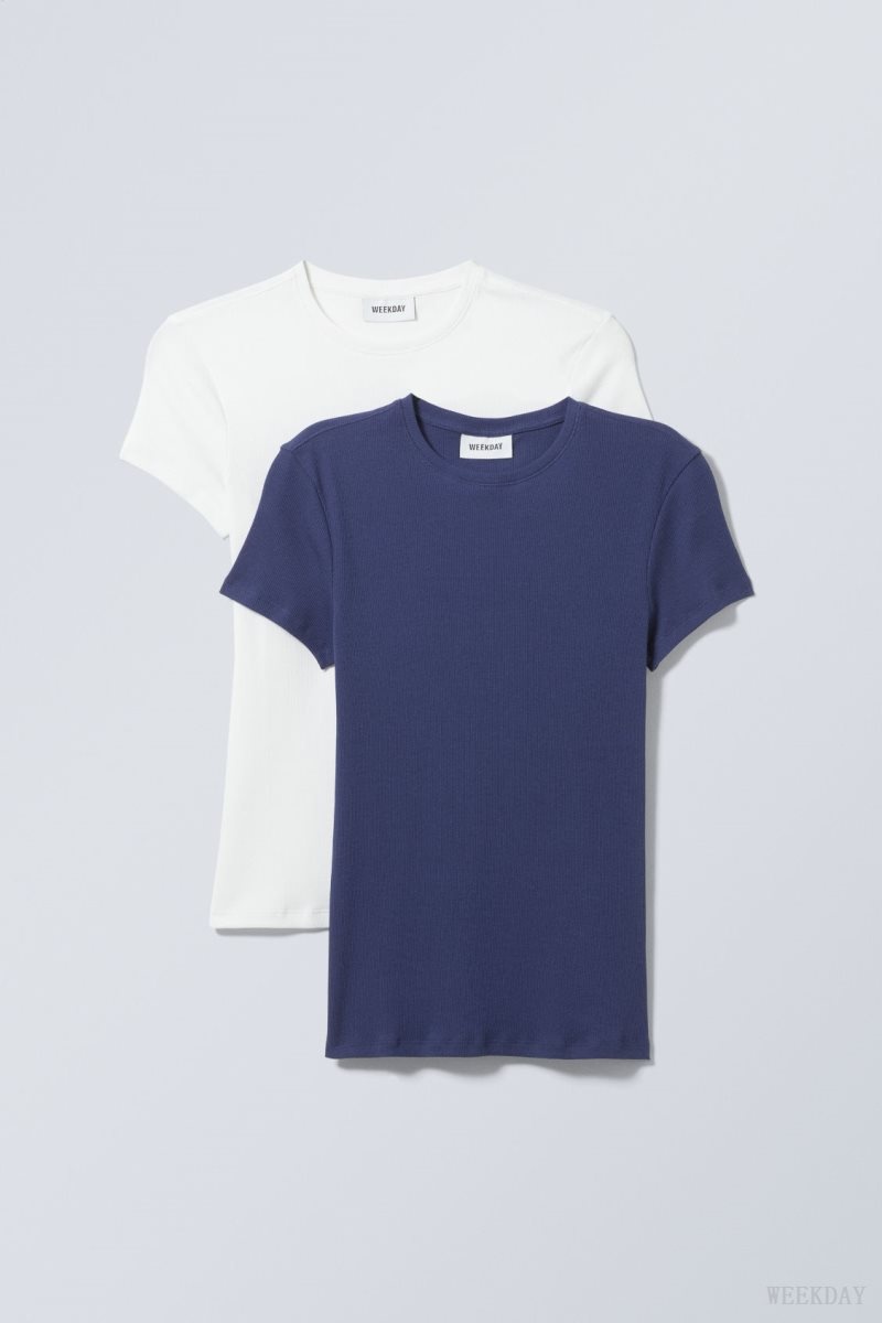 White Blue Weekday 2-pack Close Fitted Rib T-shirt | VZIL3565