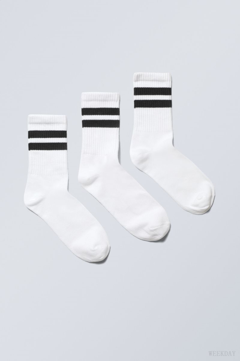 White Light Weekday 3-pack Sport Striped Socks | ULIB1898