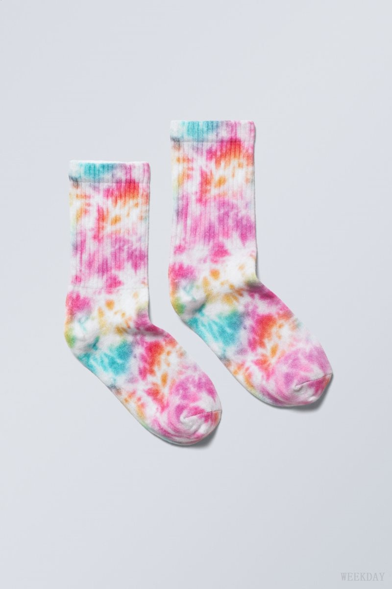 White Pink Weekday Sport Printed Socks | FZZZ6145