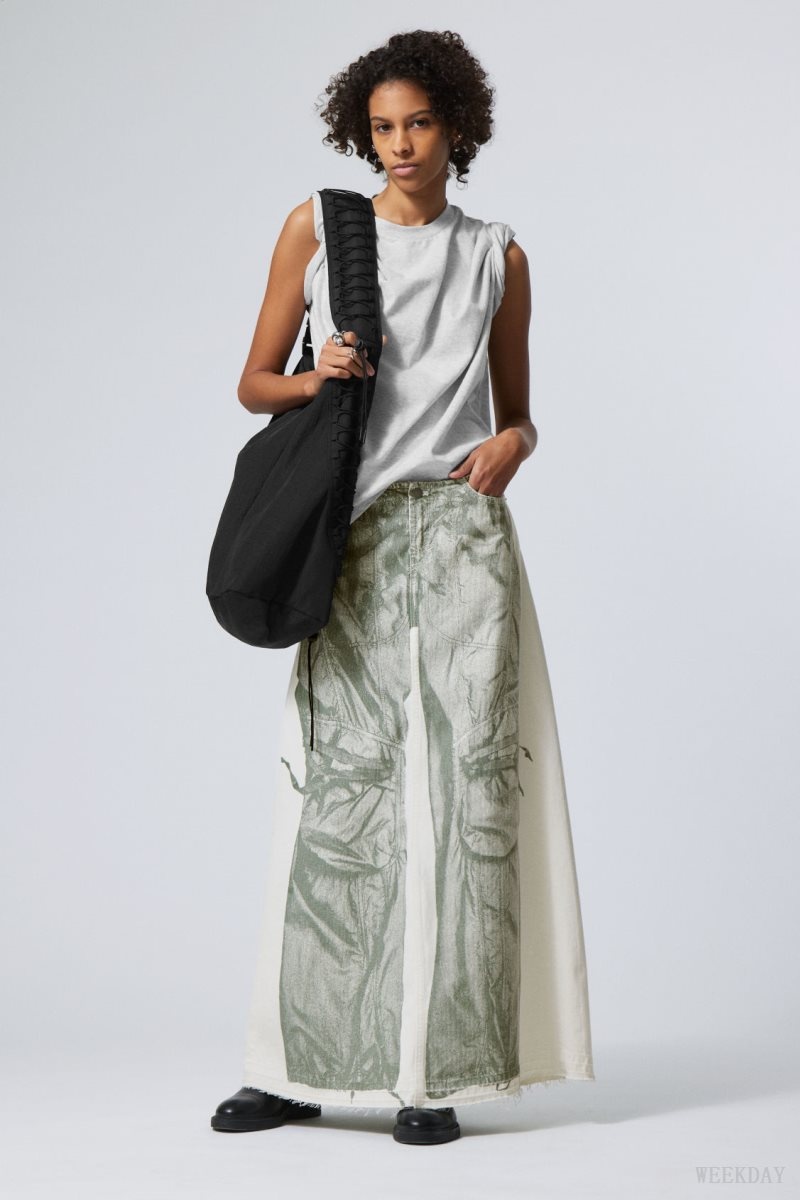 White Weekday Anaheim Denim Long Print Skirt | JPWZ1141