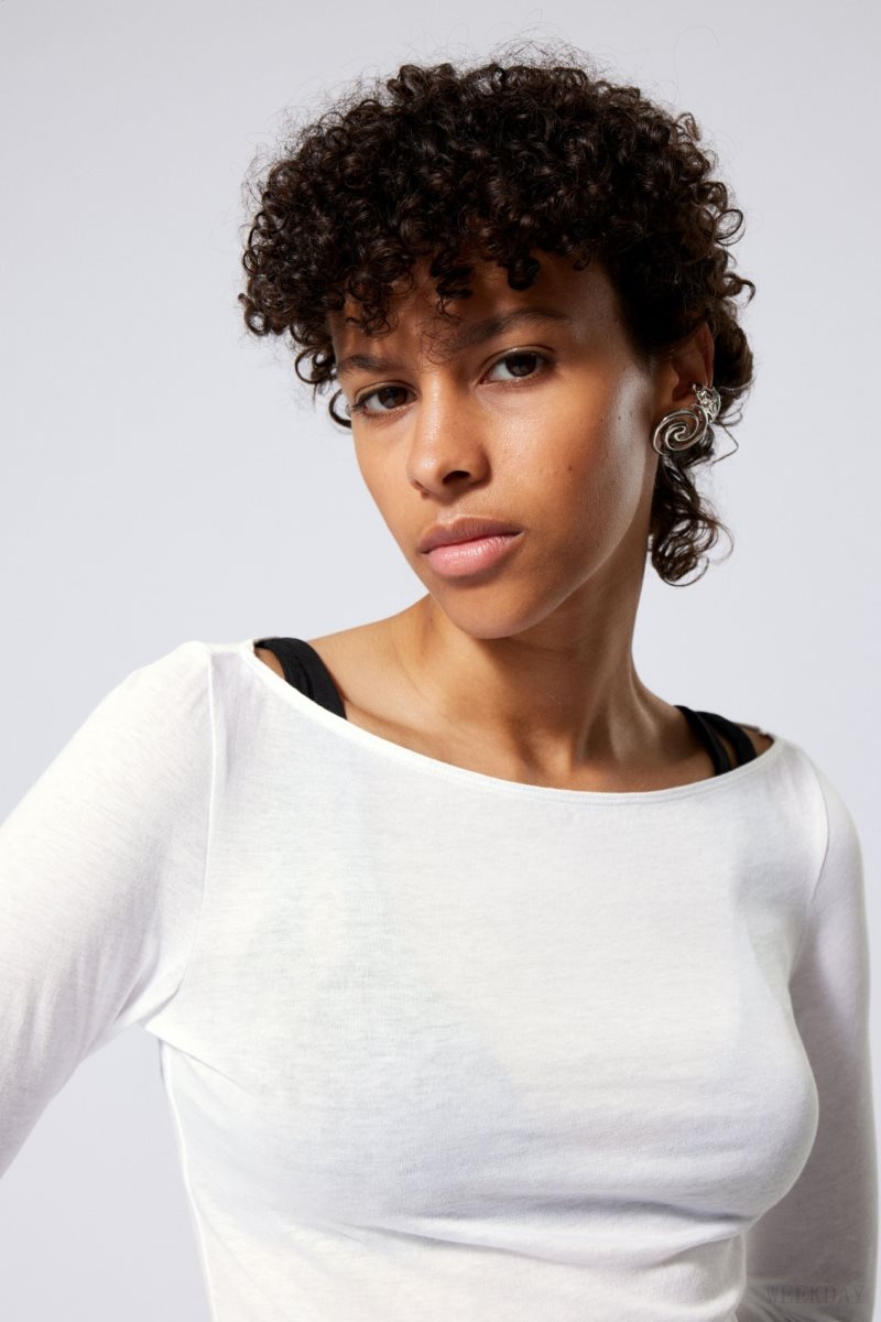 White Weekday Boatneck Fitted Long Sleeve Top | TLQF7674