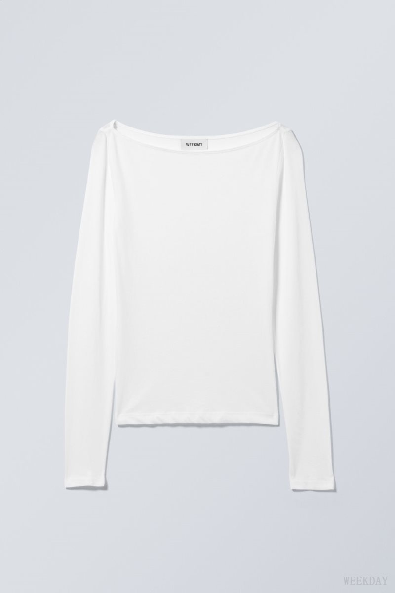 White Weekday Boatneck Fitted Long Sleeve Top | TLQF7674