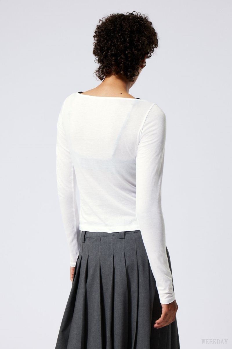 White Weekday Boatneck Fitted Long Sleeve Top | TLQF7674