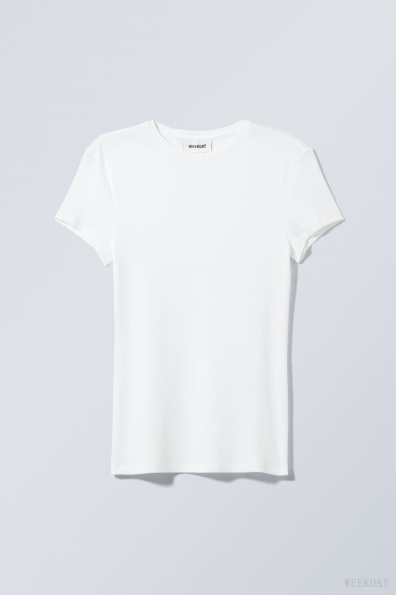 White Weekday Close Fitted Rib T-Shirt | ZENS9737