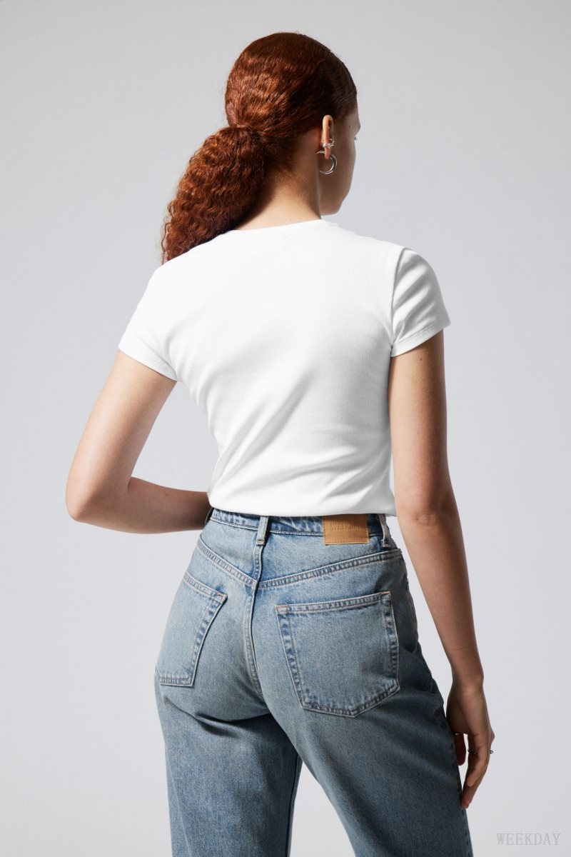 White Weekday Close Fitted Rib T-Shirt | ZENS9737