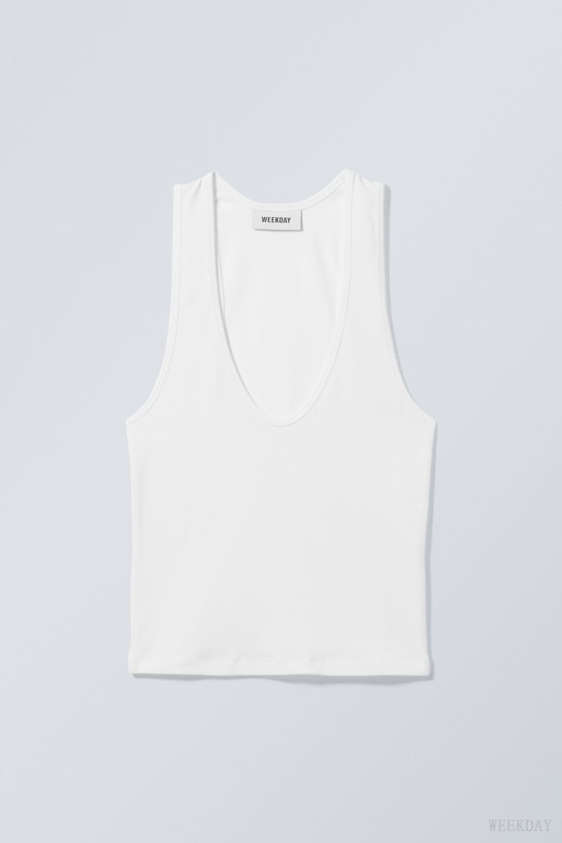 White Weekday Deep U-Neck Tank Top | PDOQ0364