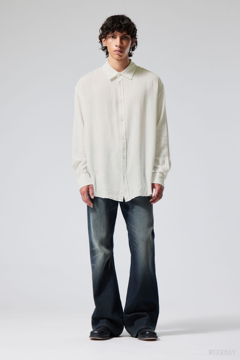 White Weekday Oversized Linen Shirt | YPXF0427