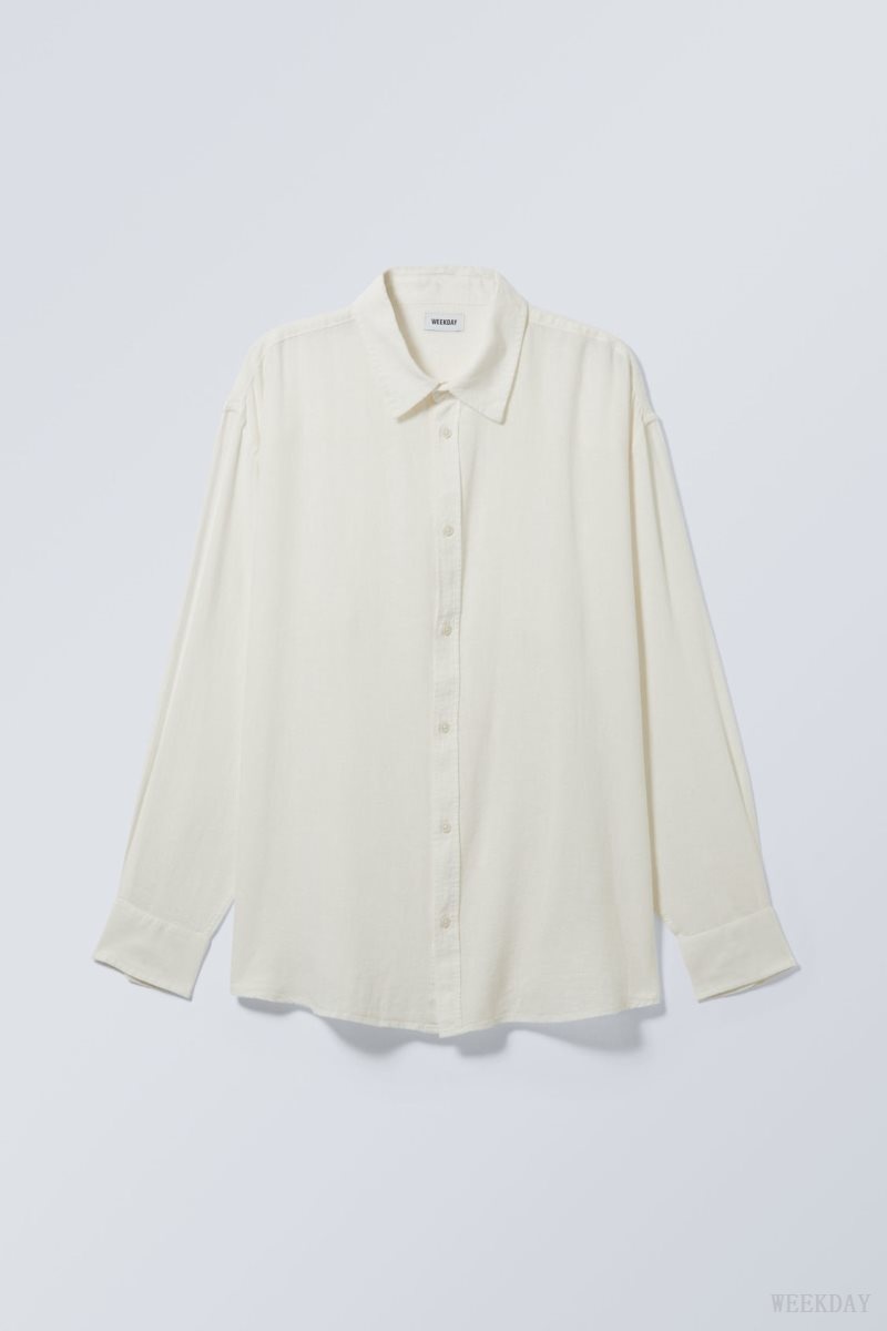 White Weekday Oversized Linen Shirt | YPXF0427