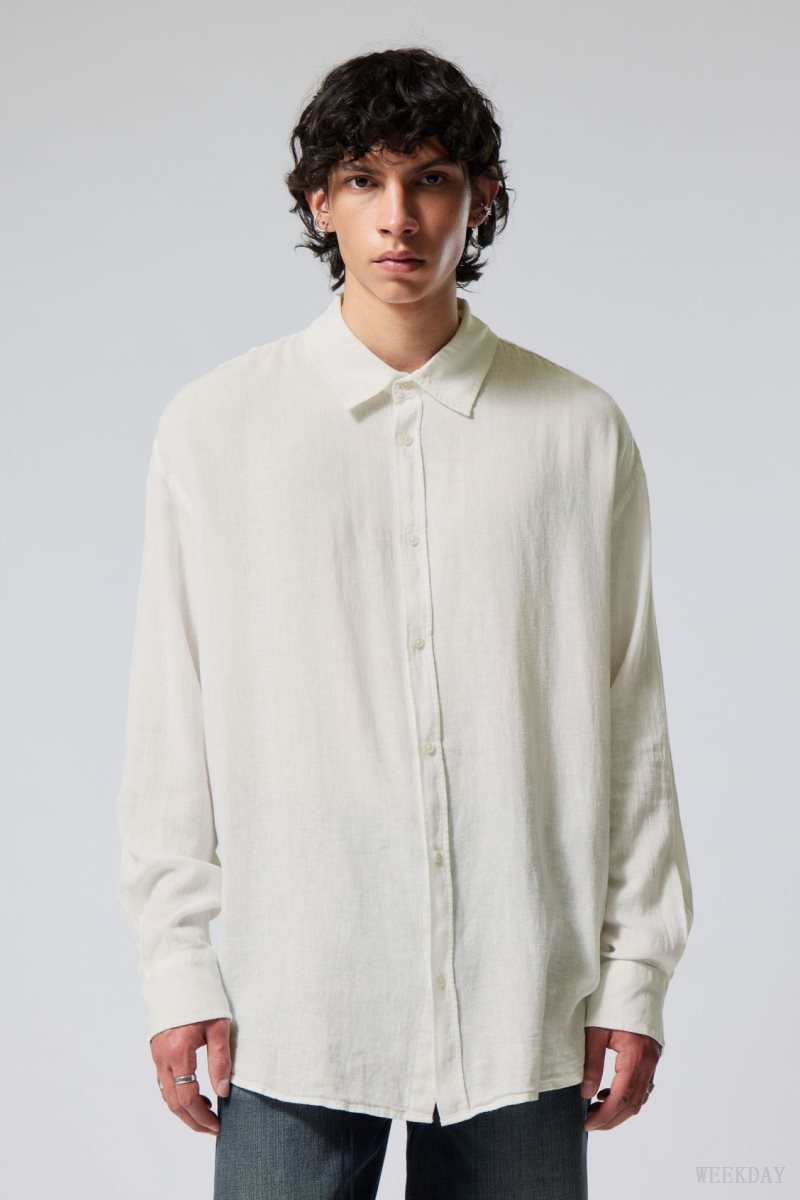 White Weekday Oversized Linen Shirt | YPXF0427