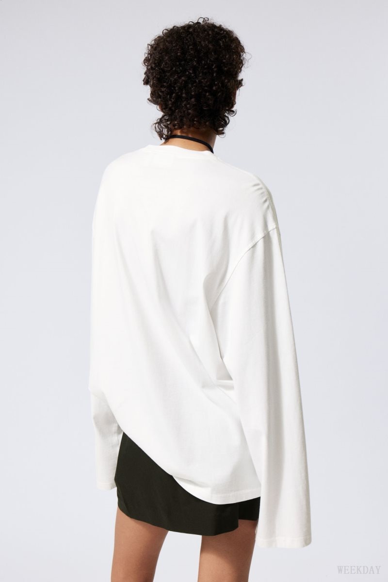 White Weekday Oversized Long Sleeve T-shirt | FIGY8276