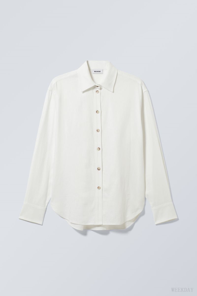 White Weekday Relaxed Linen Mix Shirt | PKOB0445