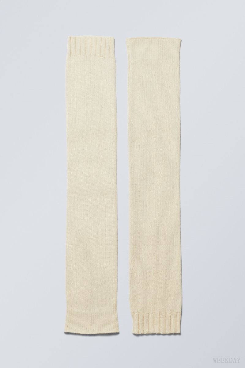 White Weekday Rib Knit Leg Warmers | ICQE4066