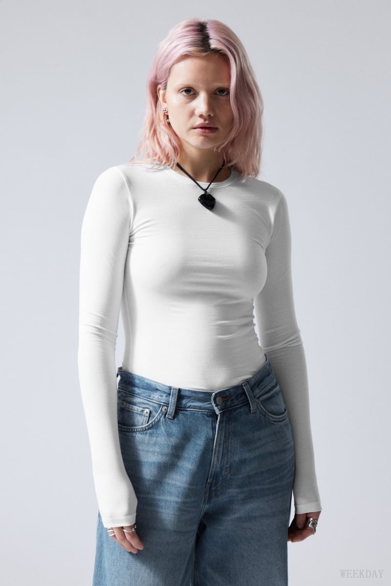 White Weekday Slim Fitted Long Sleeve | NSAA6238