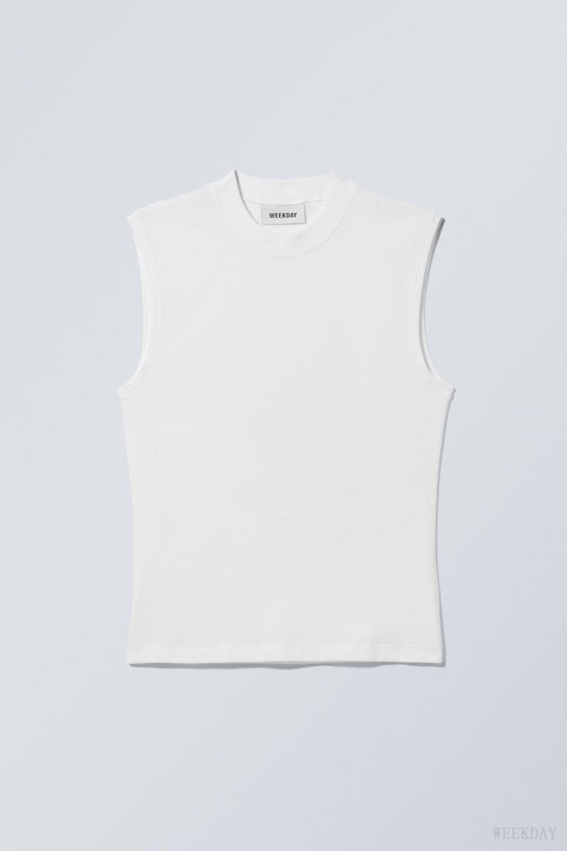 White Weekday Slim Mock Neck Tank Top | ZTVA2733