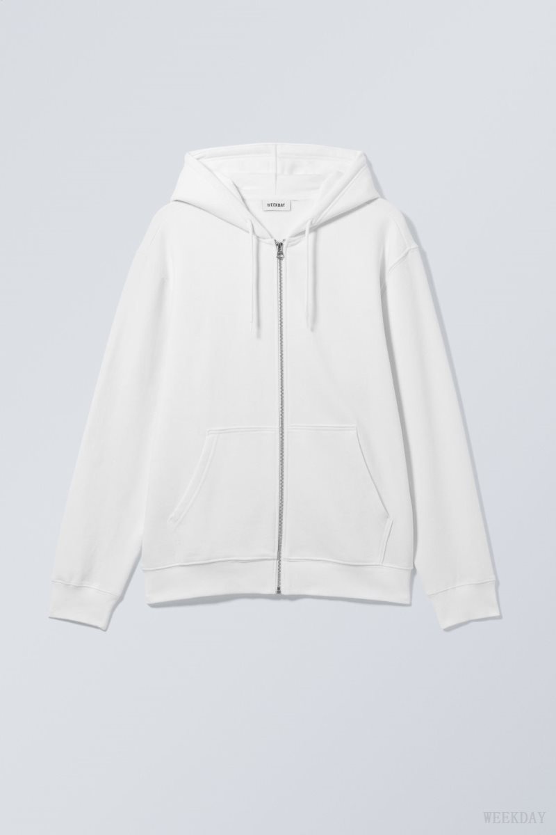 White Weekday Standard Midweight Zip Hoodie | GNEN6568