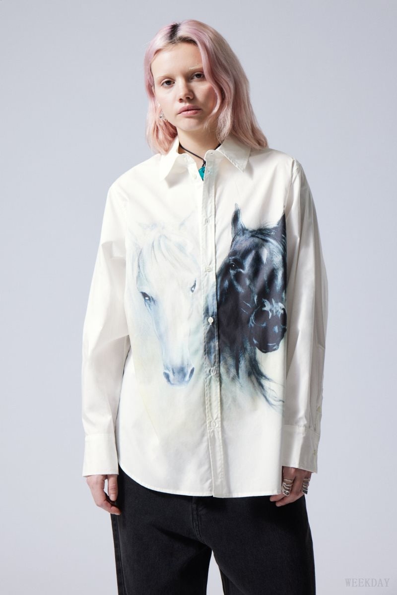 White / Black Weekday Oversized Printed Poplin Shirt | BWZI8642