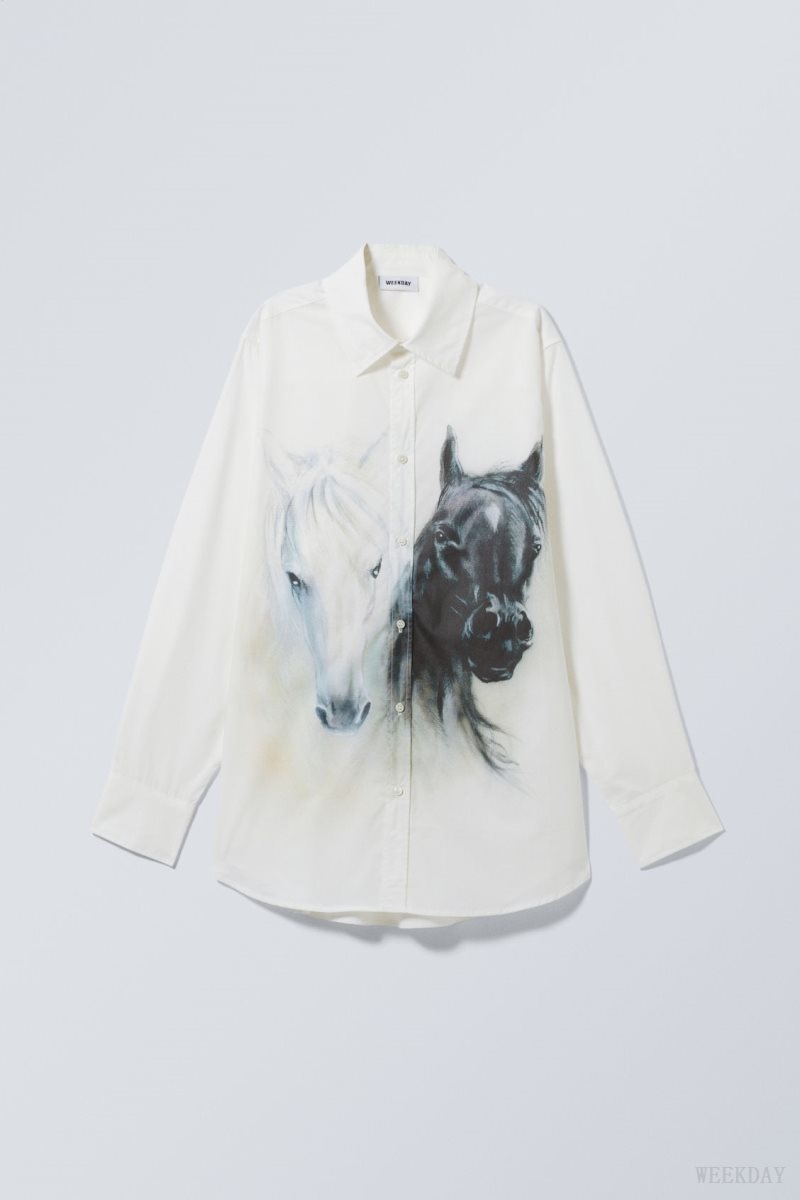 White / Black Weekday Oversized Printed Poplin Shirt | BWZI8642