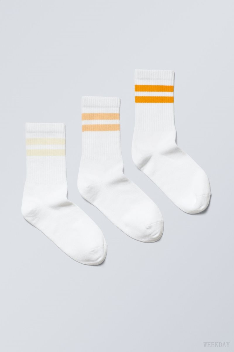 Yellow Stripes Weekday 3-pack Sport Striped Socks | JBLP5141